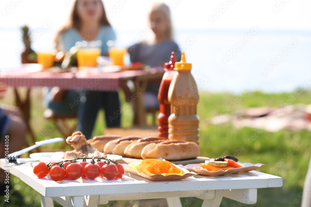 Table served for summer picnic outdoors