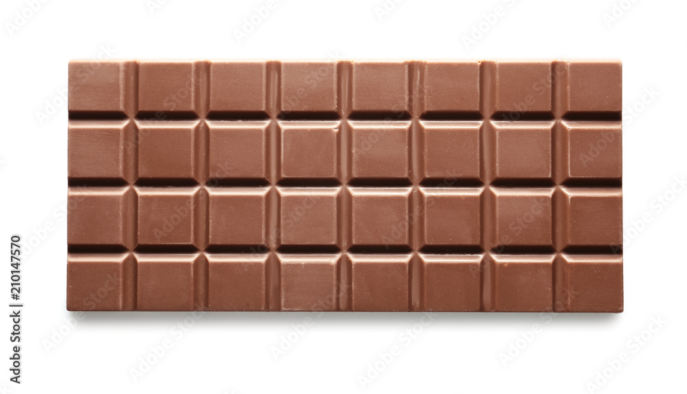 Tasty milk chocolate bar on white background