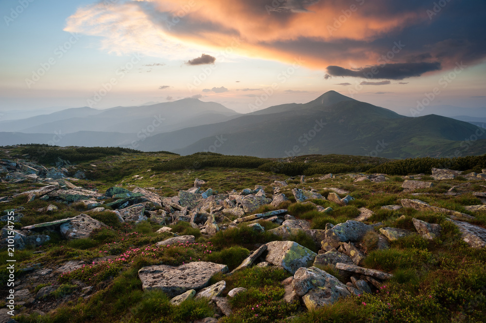 Dramatic sunset in the mountains