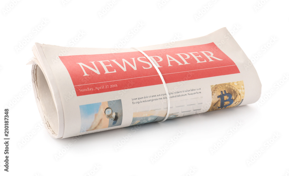 Rolled newspapers on white background