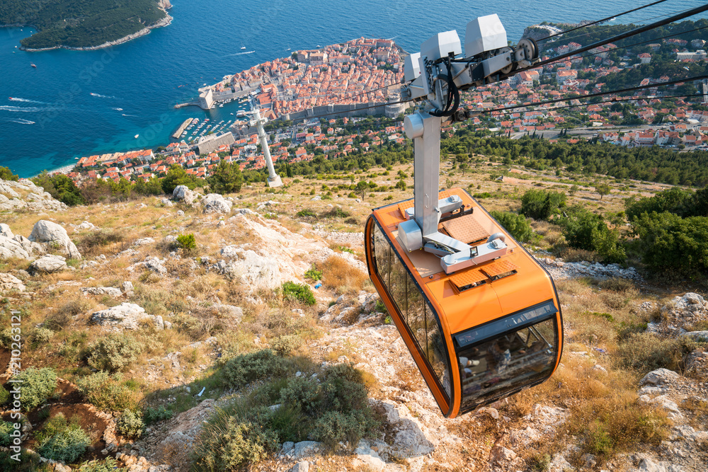 Panorama view of cable car and Dubrovnik old town