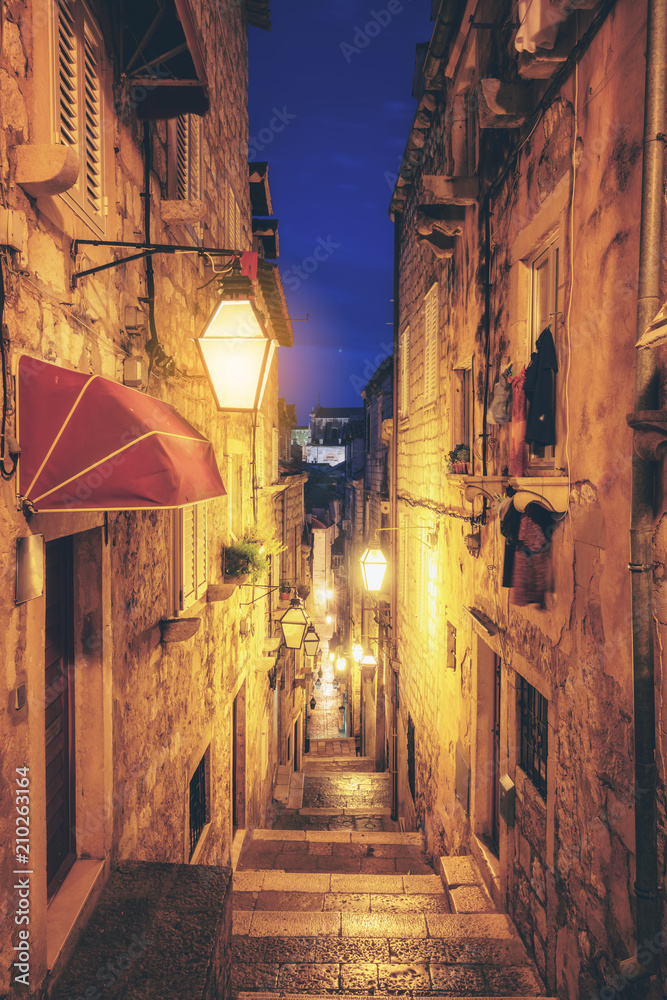 Famous narrow alley of Dubrovnik old town, Croatia