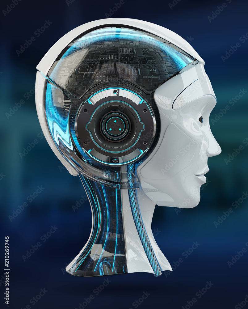 Cyborg head artificial intelligence 3D rendering