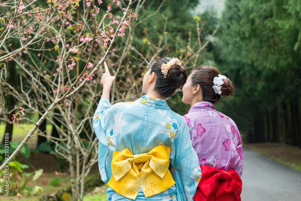 两位年轻女士观光后景