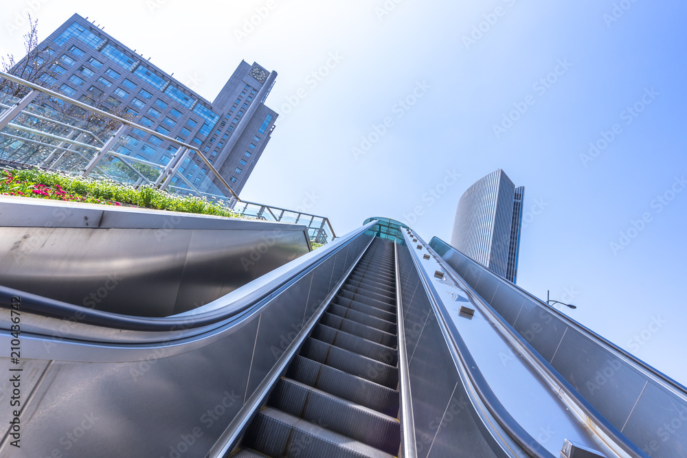 modern office building with escalator