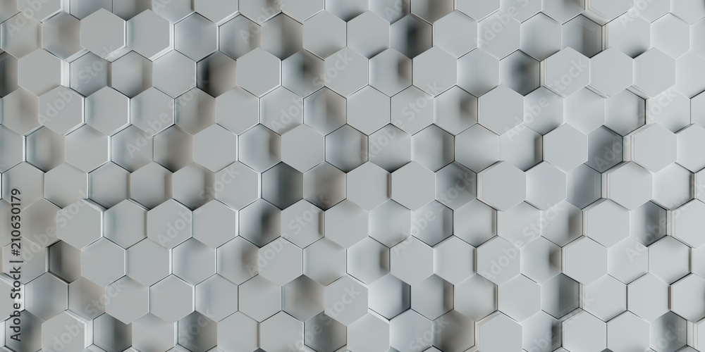 White hexagons background pattern 3D rendering