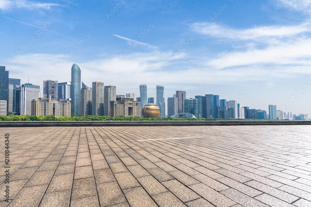 空广场全景城市天际线