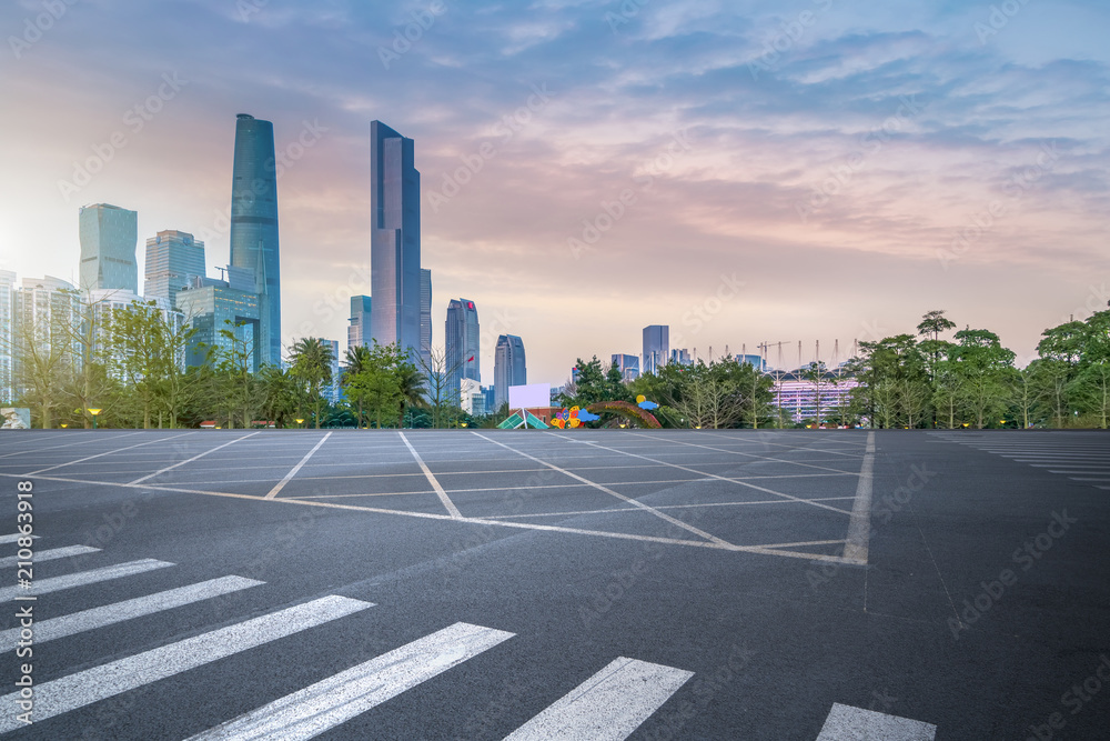 Air highway asphalt road and office building of commercial building in modern city