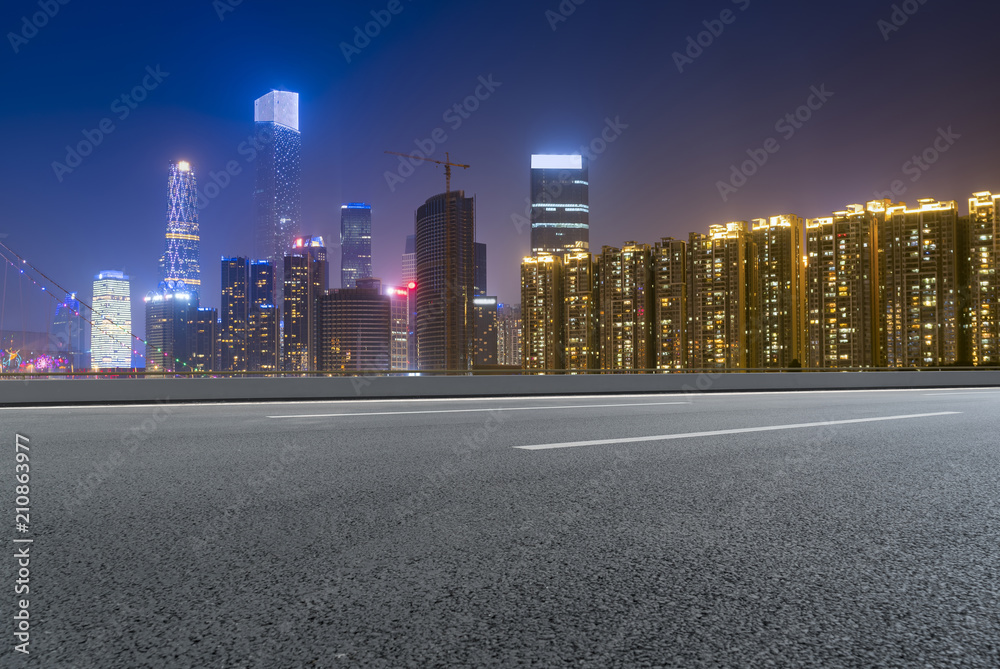 Air highway asphalt road and office building of commercial building in modern city