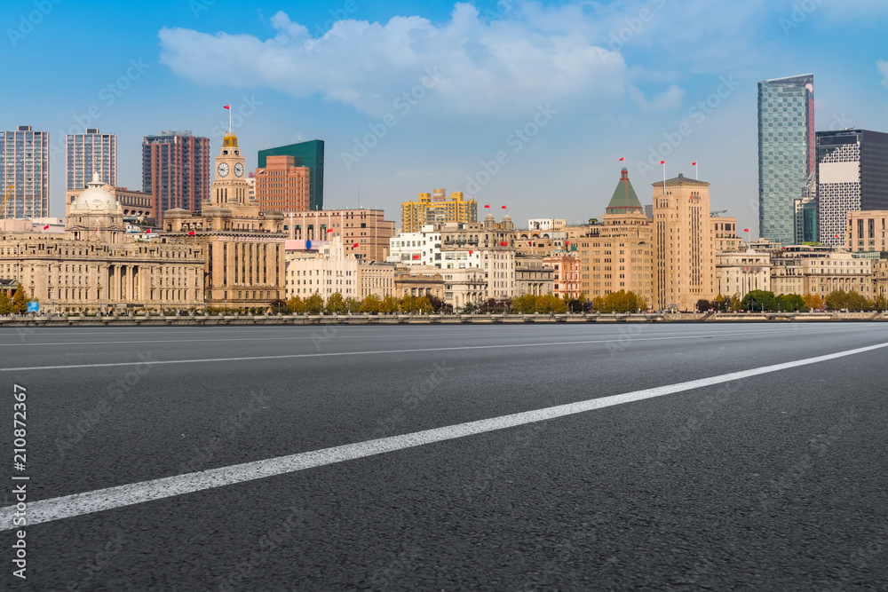 Air highway asphalt road and office building of commercial building in modern city