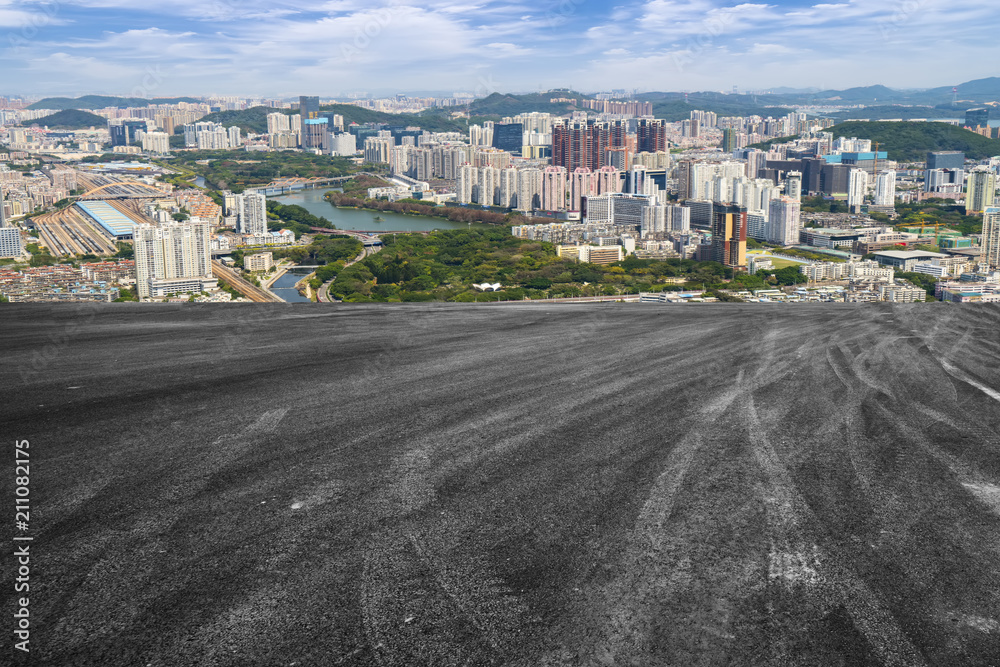 城市上空的道路和广场，城市的风景