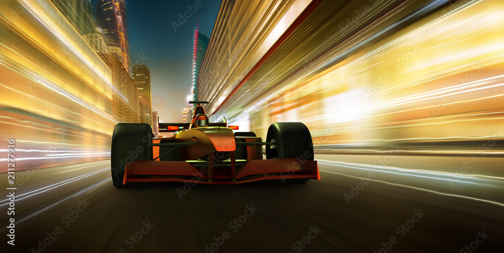 Sport racing car fast driving to achieve the champion dreame , motion blur and lighting effect apply