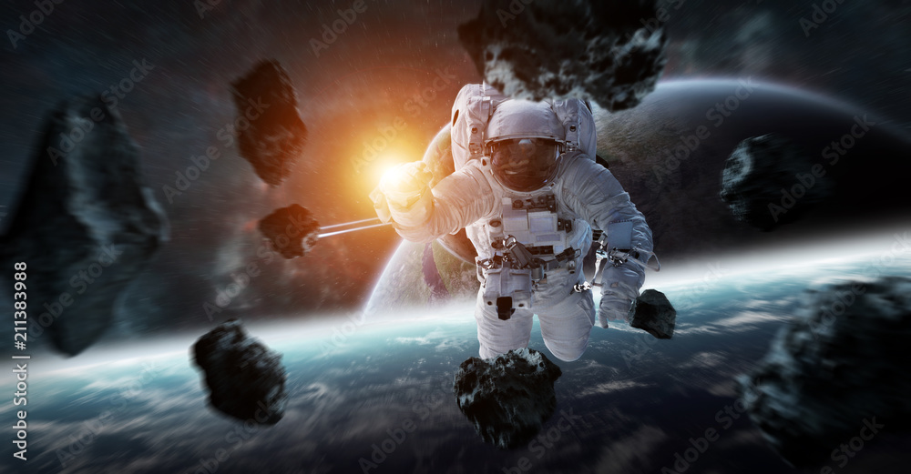 Astronaut floating in space 3D rendering elements of this image furnished by NASA