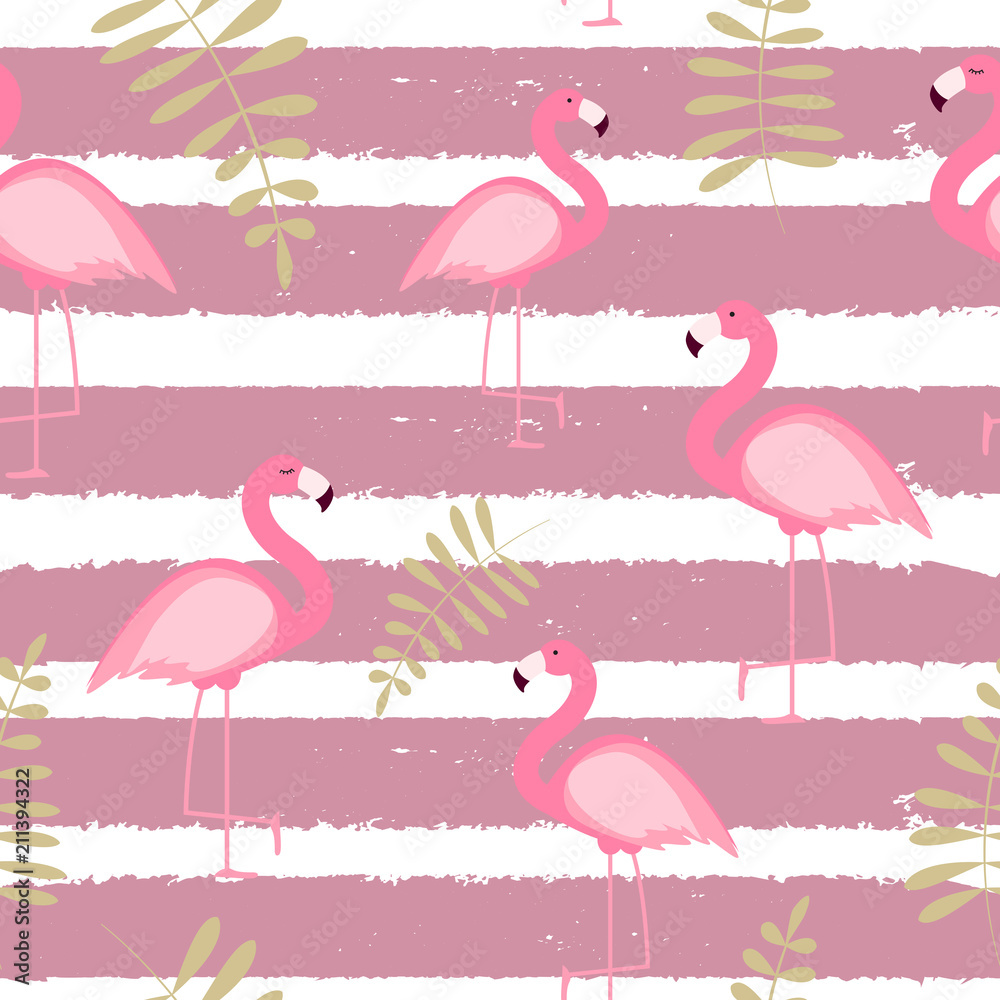 Cute Seamless Flamingo Pattern Vector Illustration