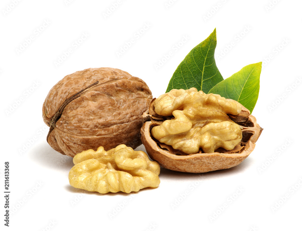 Walnuts with leaves