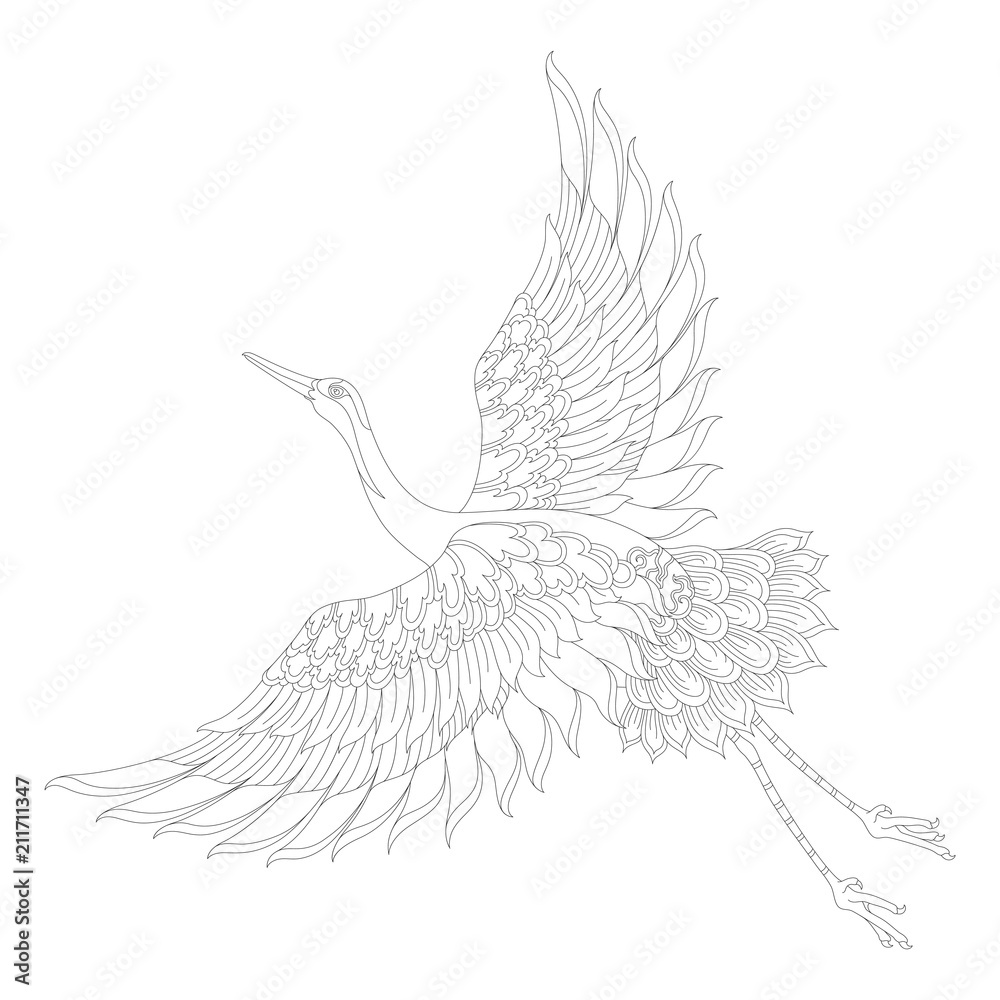 Red-crowned crane adult coloring page