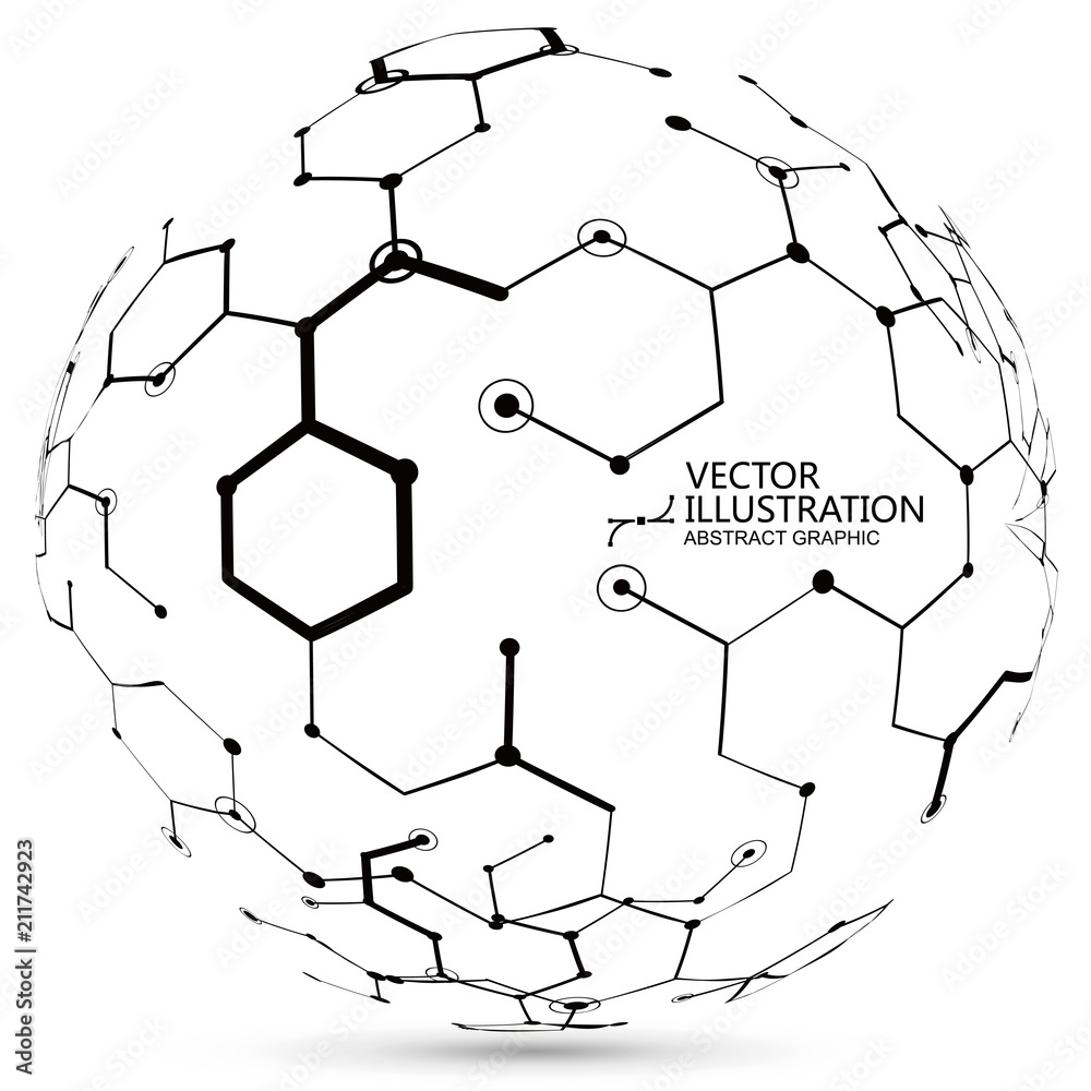 由球体组成的分子结构，抽象的图形设计。
