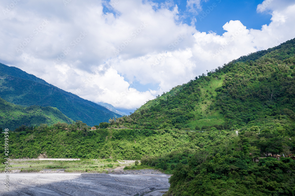 beautiful view of mountain on blue sky natural background