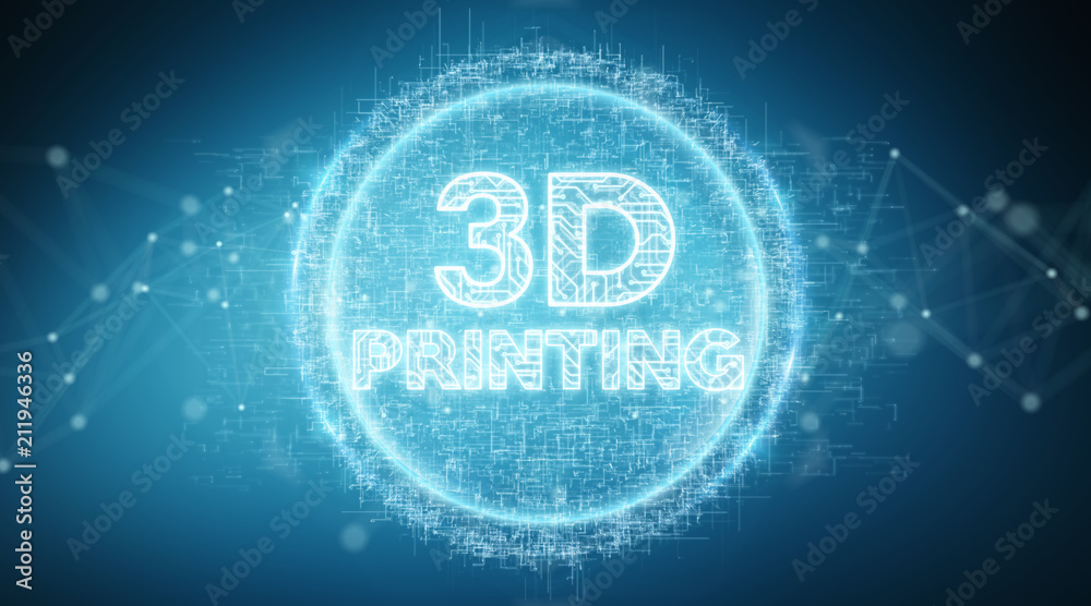 3D printing digital text hologram background 3D rendering