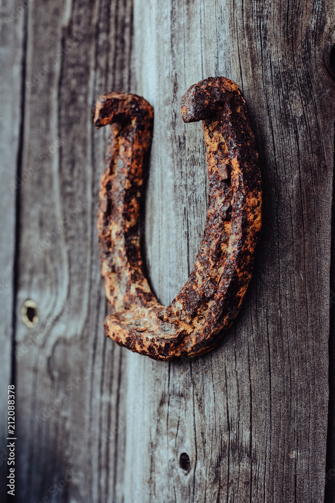 Horseshoe. Rusty texture horseshoe in beautiful light. The natural environment. Horseshoe for horses