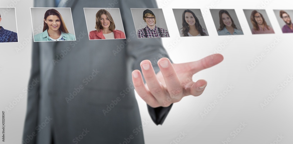 Composite image of businessman gesturing against white