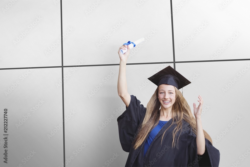 持有学位的女学生肖像合成图