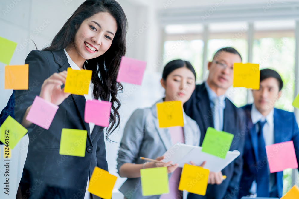 successful business teamwork brainstrom meeting with paper note in meeting room office background