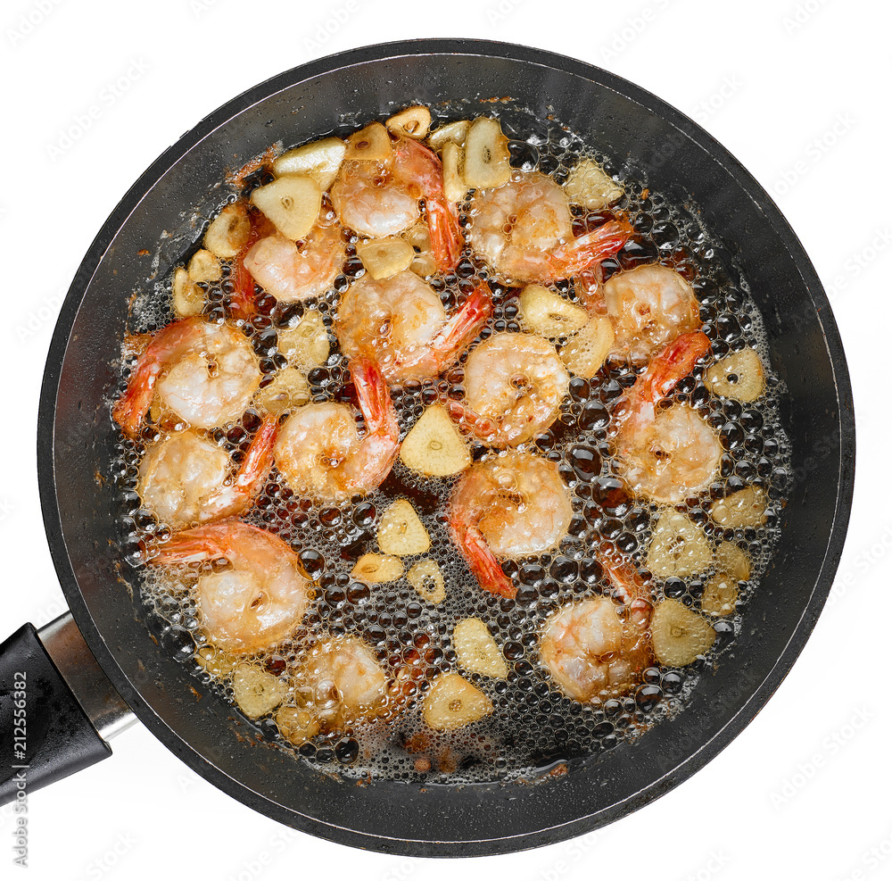 frying garlic prawns