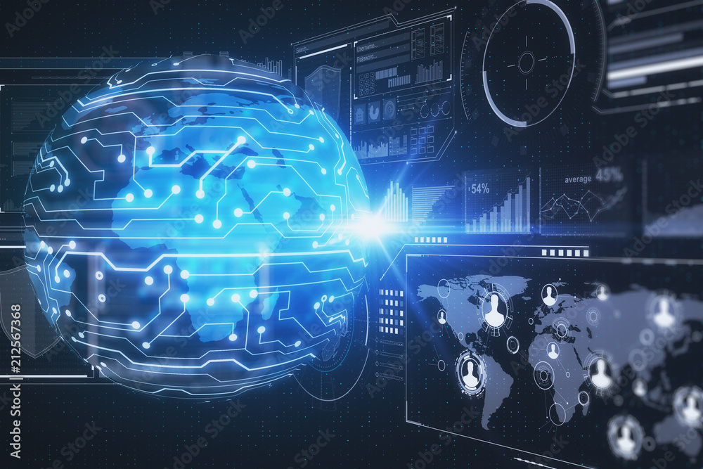 cyberspace and globe with microcircuit