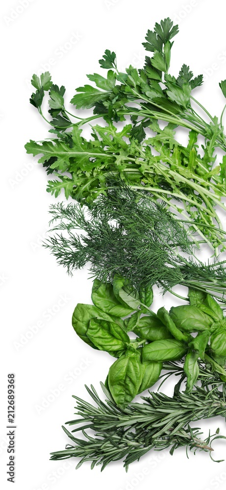 various herbs on white background