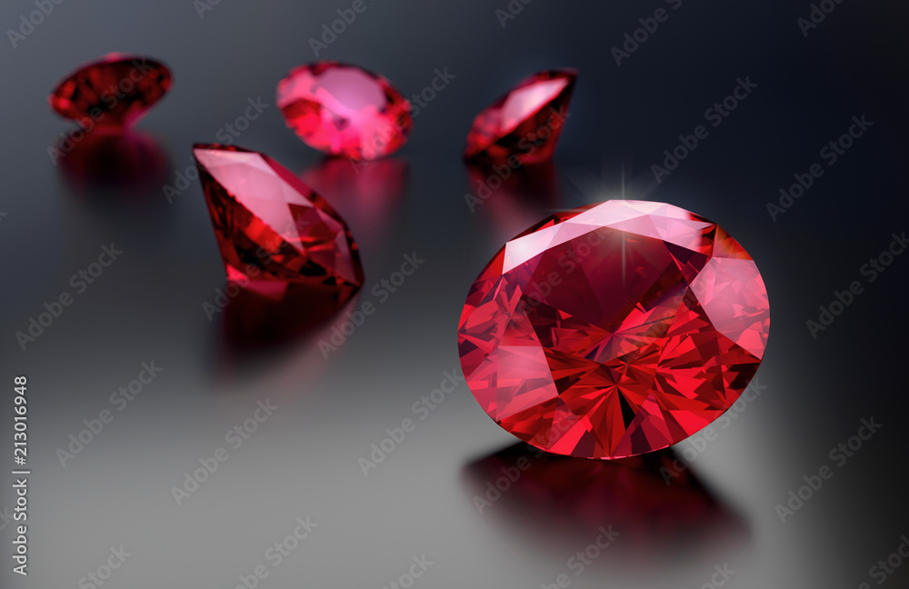 Ruby group on gradient background 3d rendering.