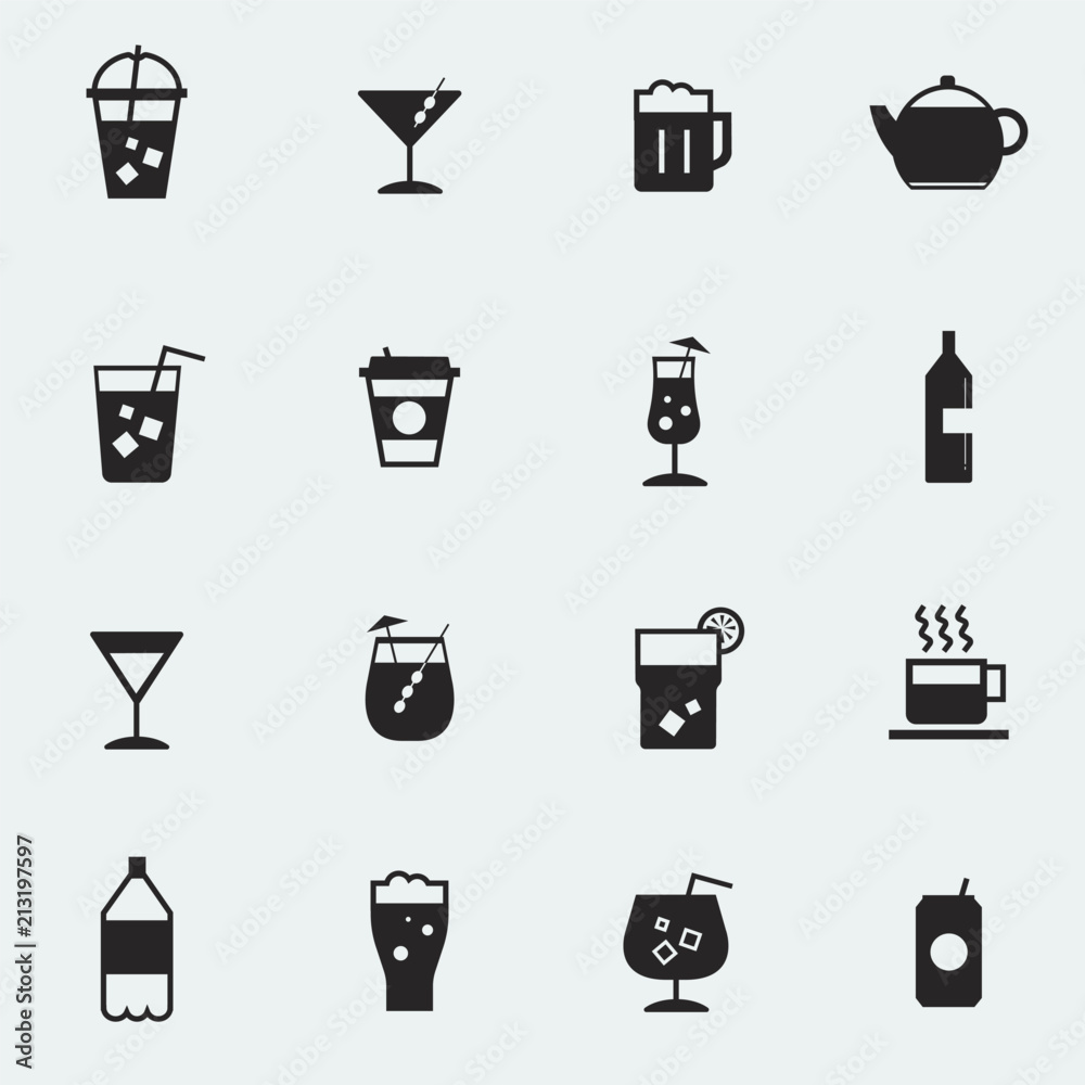 Refreshing drinks icons collection illustration