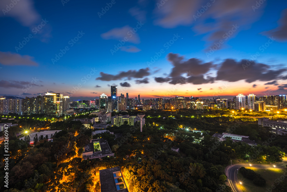 中国深圳城市天际线全景