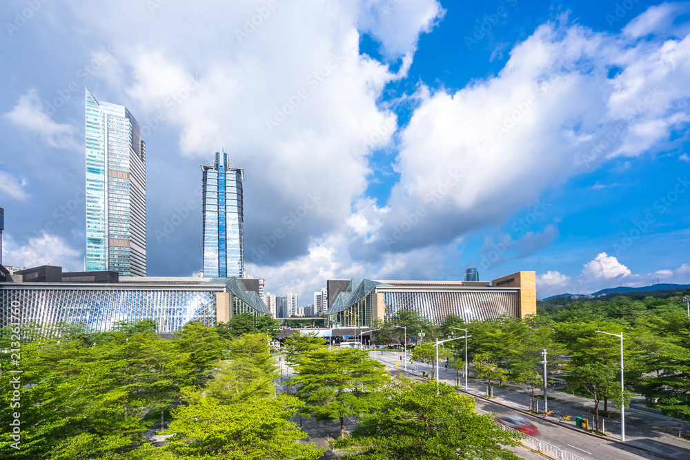 中国深圳城市天际线全景