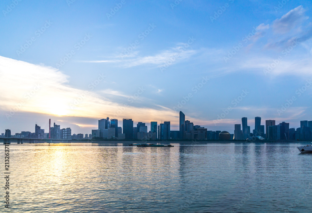 中国杭州城市天际线全景