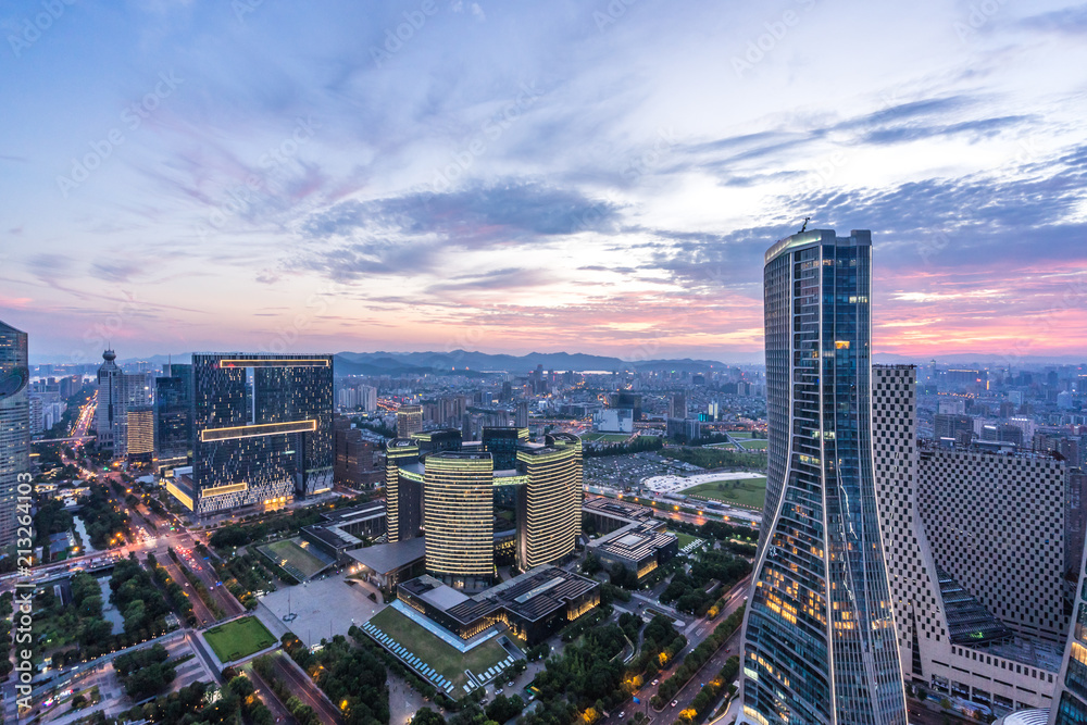 中国杭州城市天际线全景