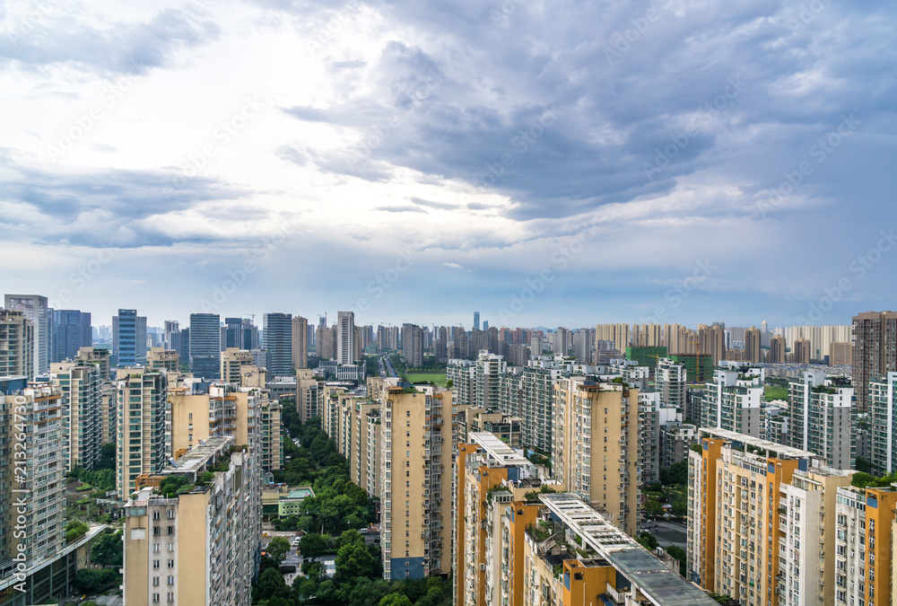 中国杭州全景城市天际线