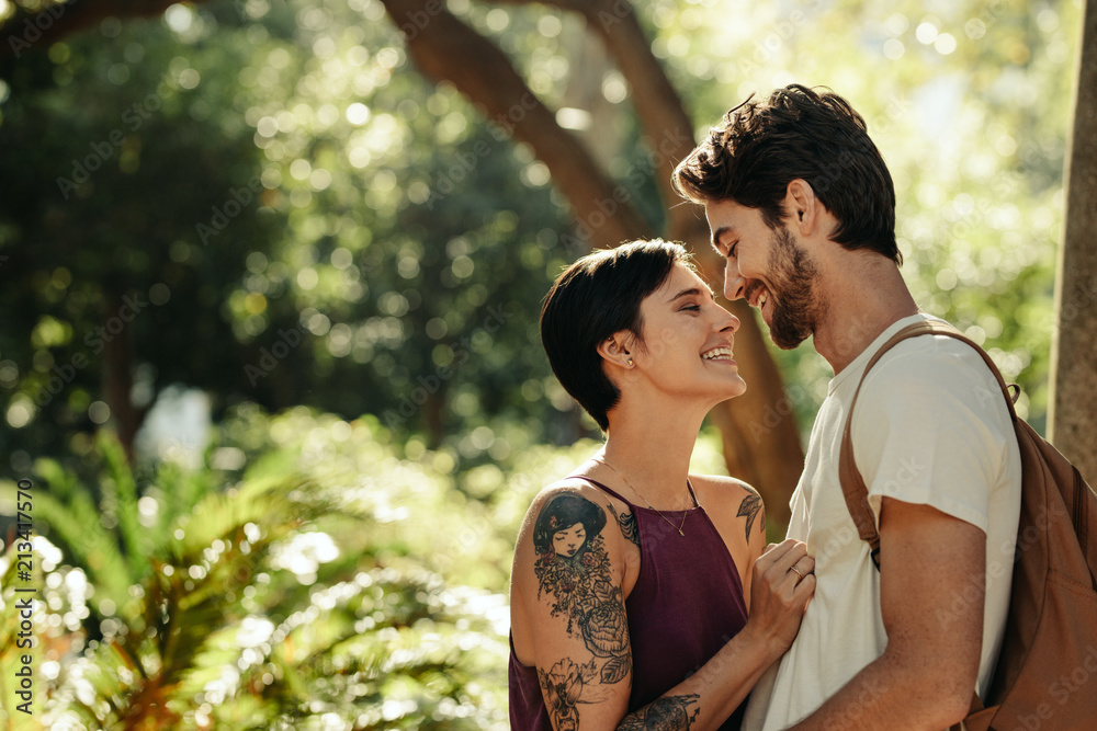 Tourist couple in romantic mood outdoors