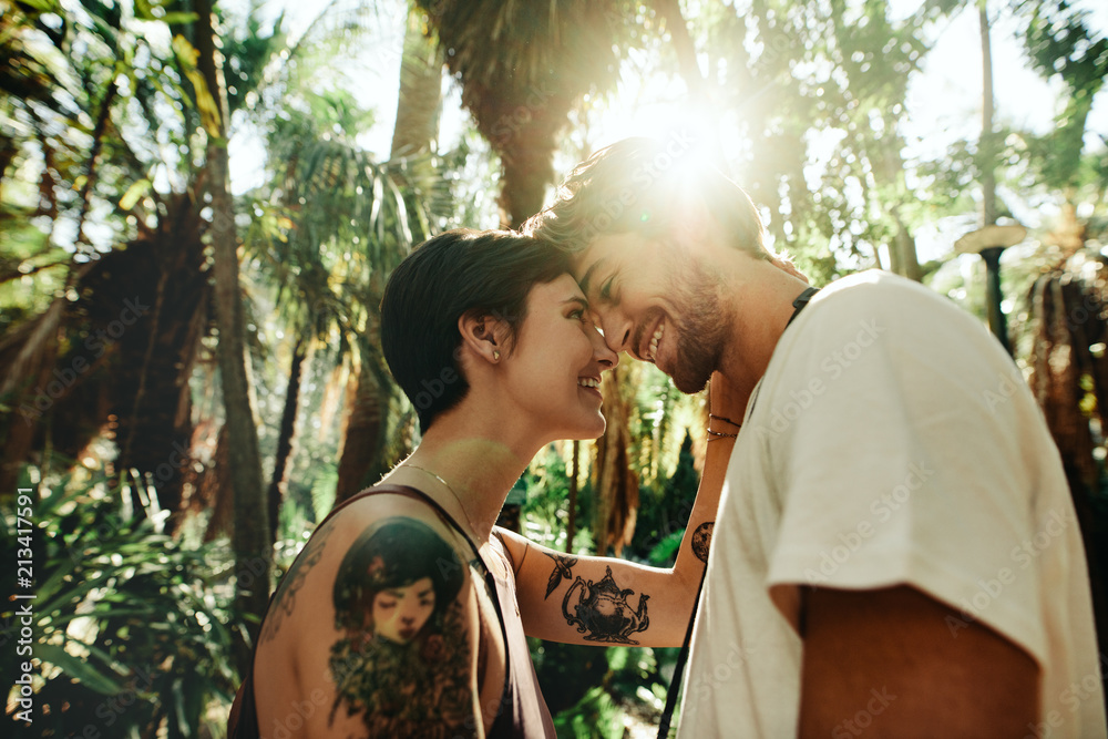 Tourist couple in romantic mood outdoors on a holiday