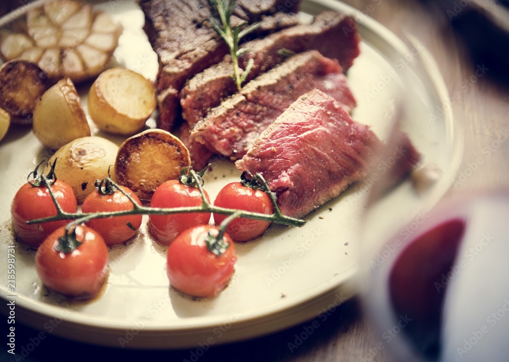 Close up of a cutting a fillet steak food photography recipe idea