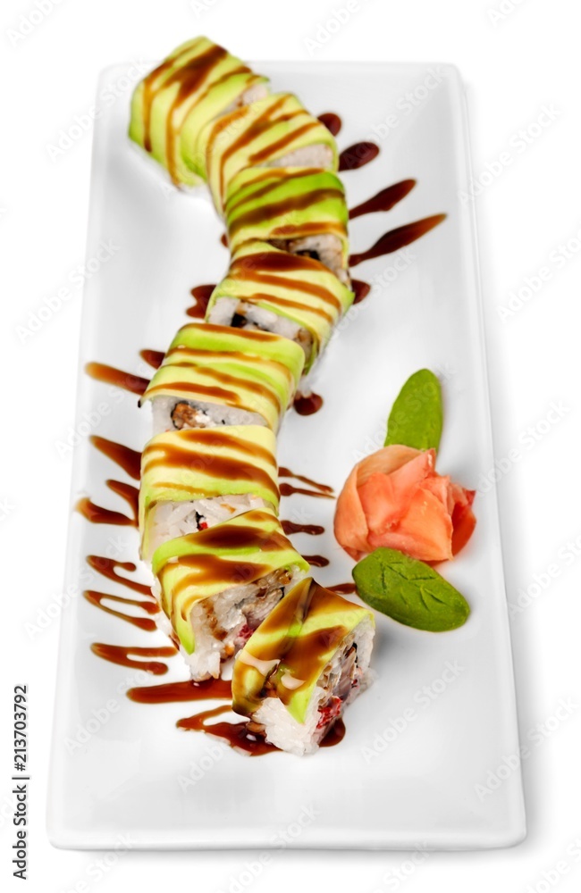 Maki-sushi on black plate