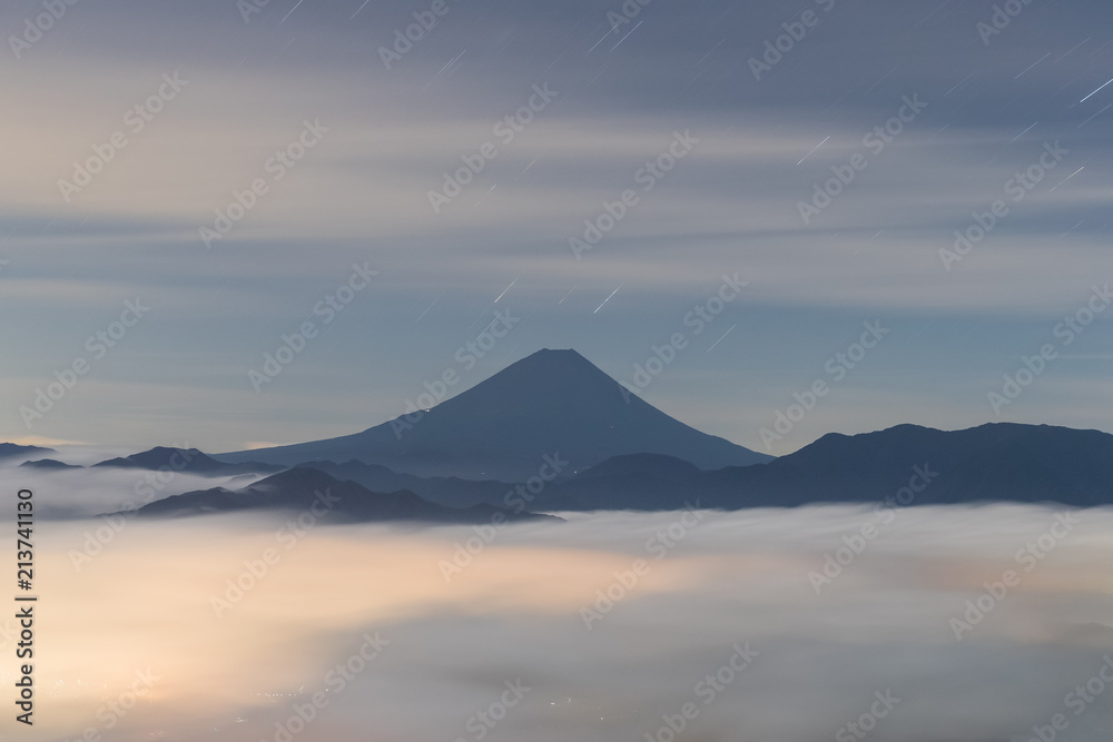 Mt.Fuji with sea of clouds in summer  , Seen from Mt.Kushigata