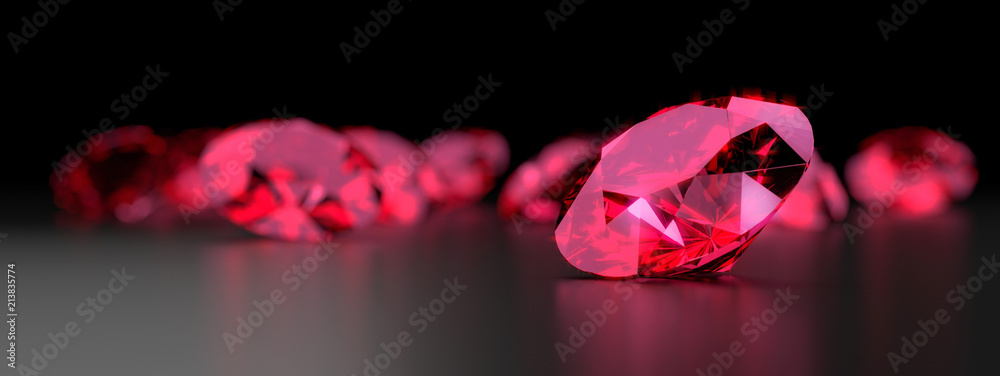 Ruby Gem Diamond dark reflection on gradient background 3d rendering.