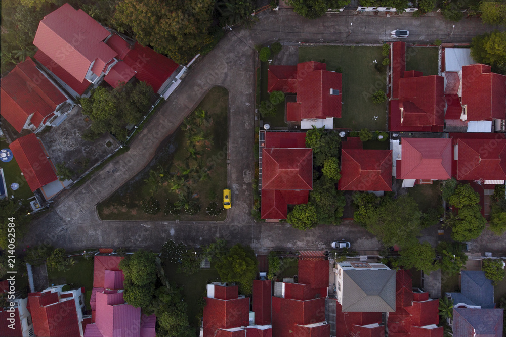 亚洲住宅区无人机鸟瞰图