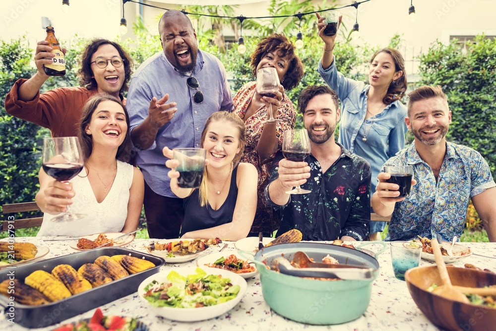 Group of diverse friends enjoying summer party together