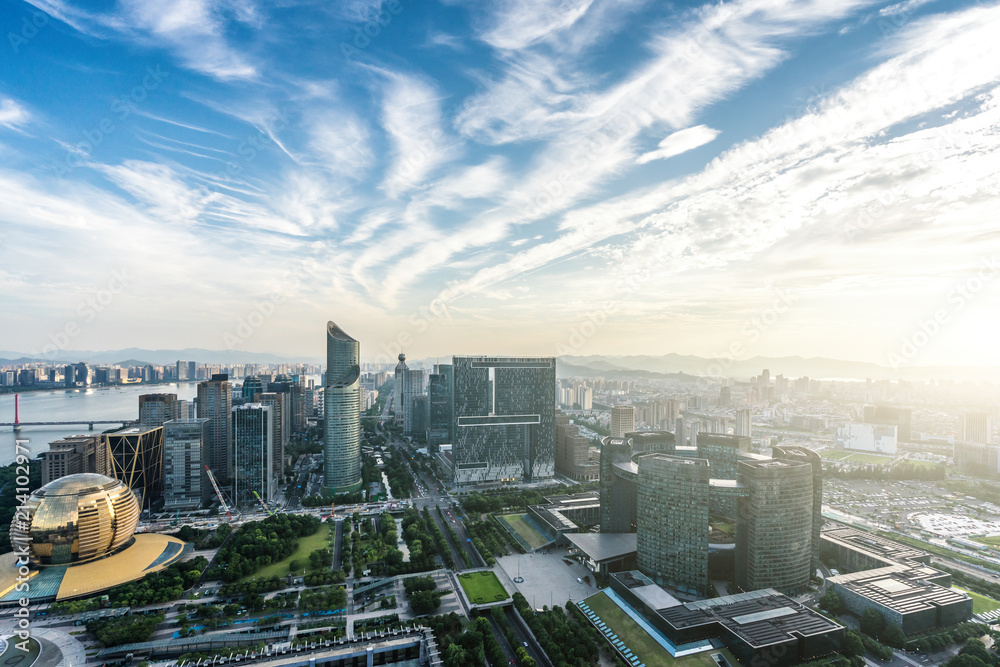 中国杭州全景城市天际线