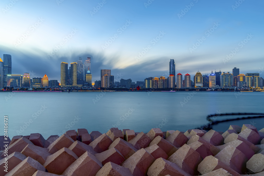 Qingdao Bay yacht wharf and urban architectural landscape