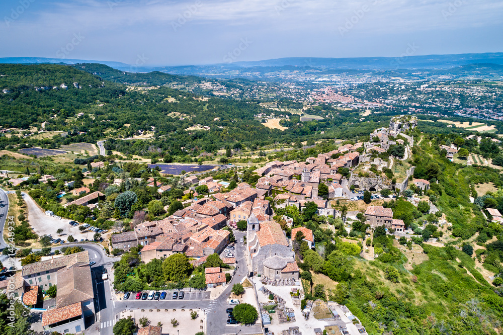 Aerial view of Saignon village in Provence, France