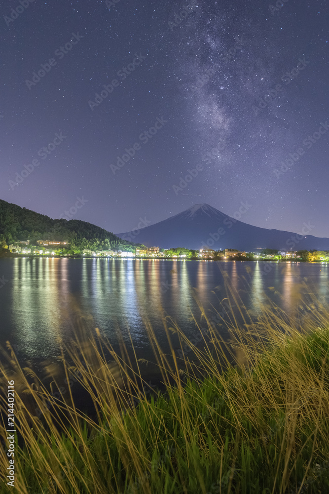 春季的富士山和河口湖的Milkyway