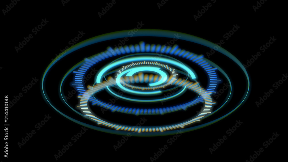 3d渲染未来圆形用户界面HUD设计图。